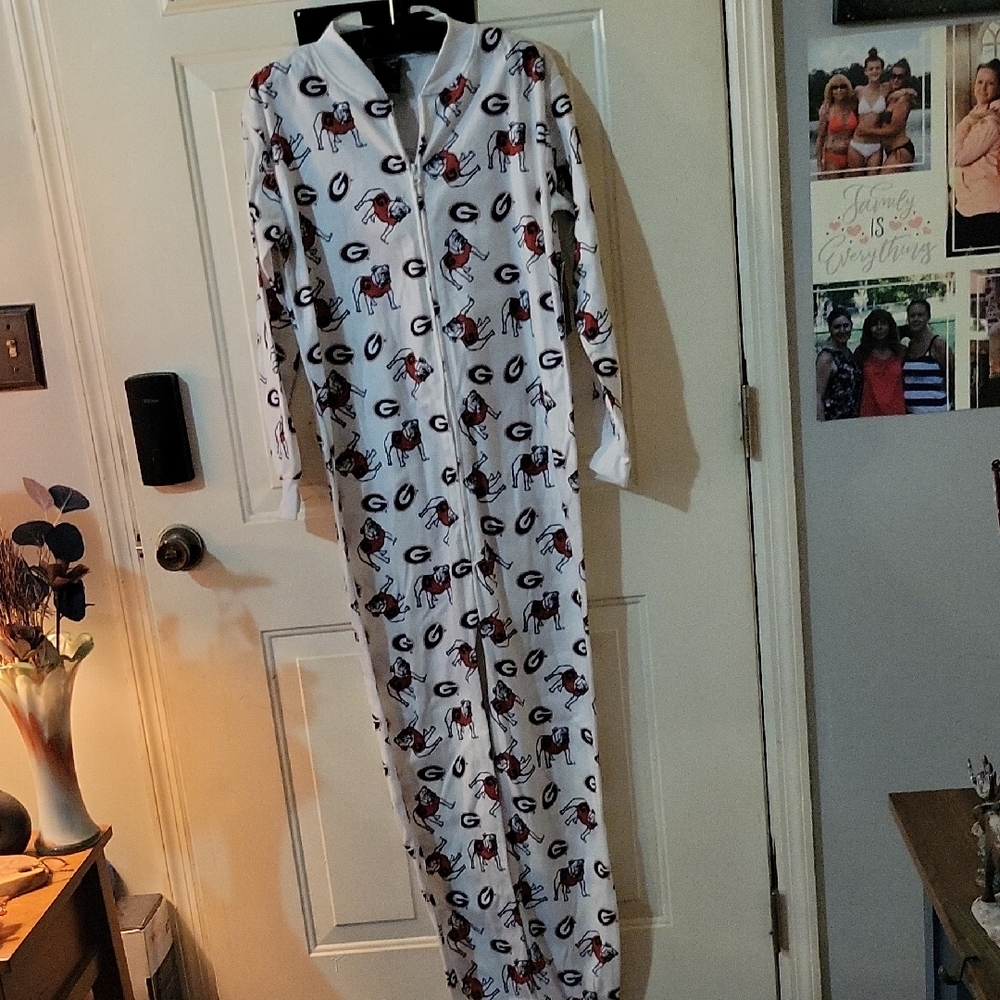 Pro Edge White BULLDOG Pajama Onesie with Red and Black Print